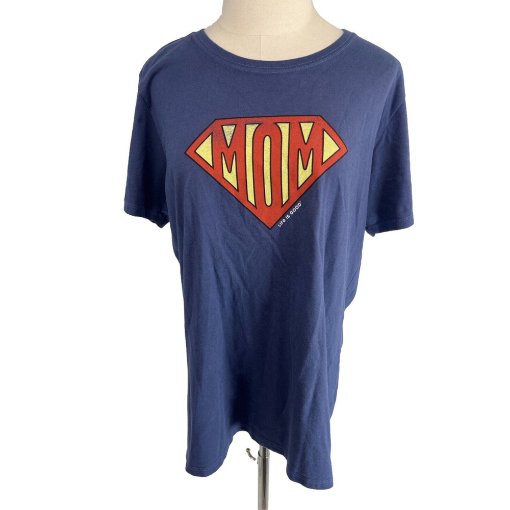 Life Is Good Super Mom Blue Crusher Tee T-Shirt Womens Size Large Mothers‎ Day